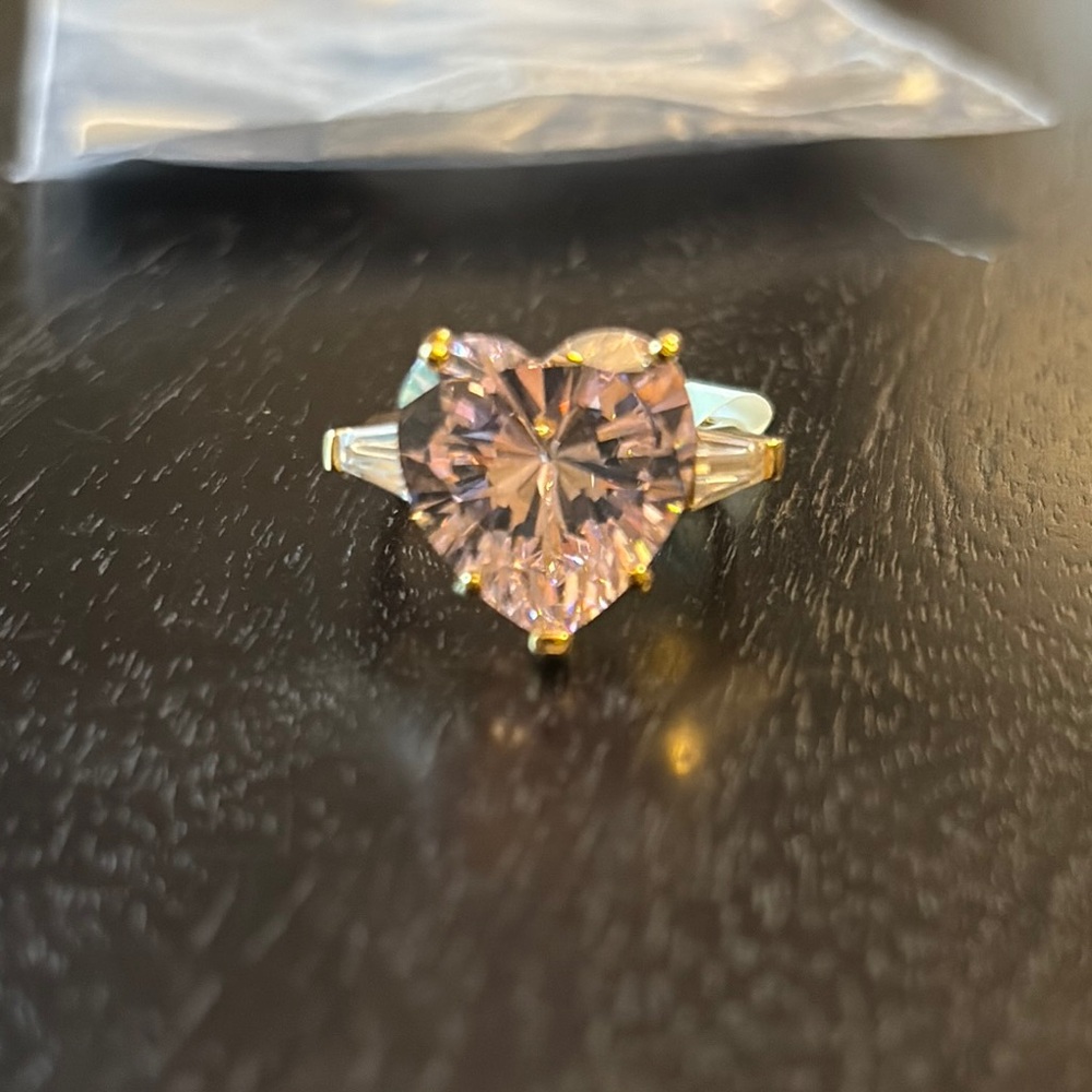 Heart-Shaped Pink Stone Ring with Gold Accents